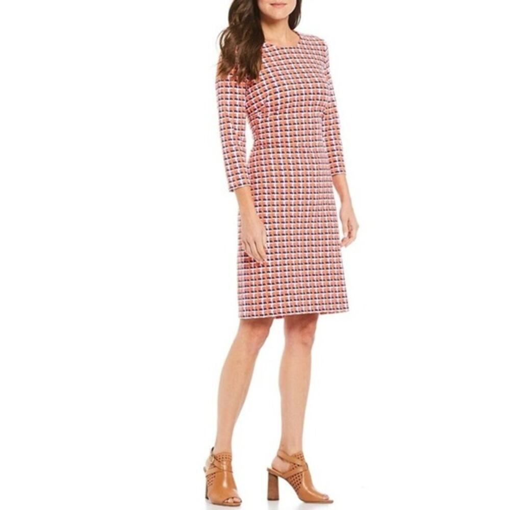 J. McLaughlin Sophia Marseilles Catalina Cloth Geo Shift Dress Pink Navy Size XL